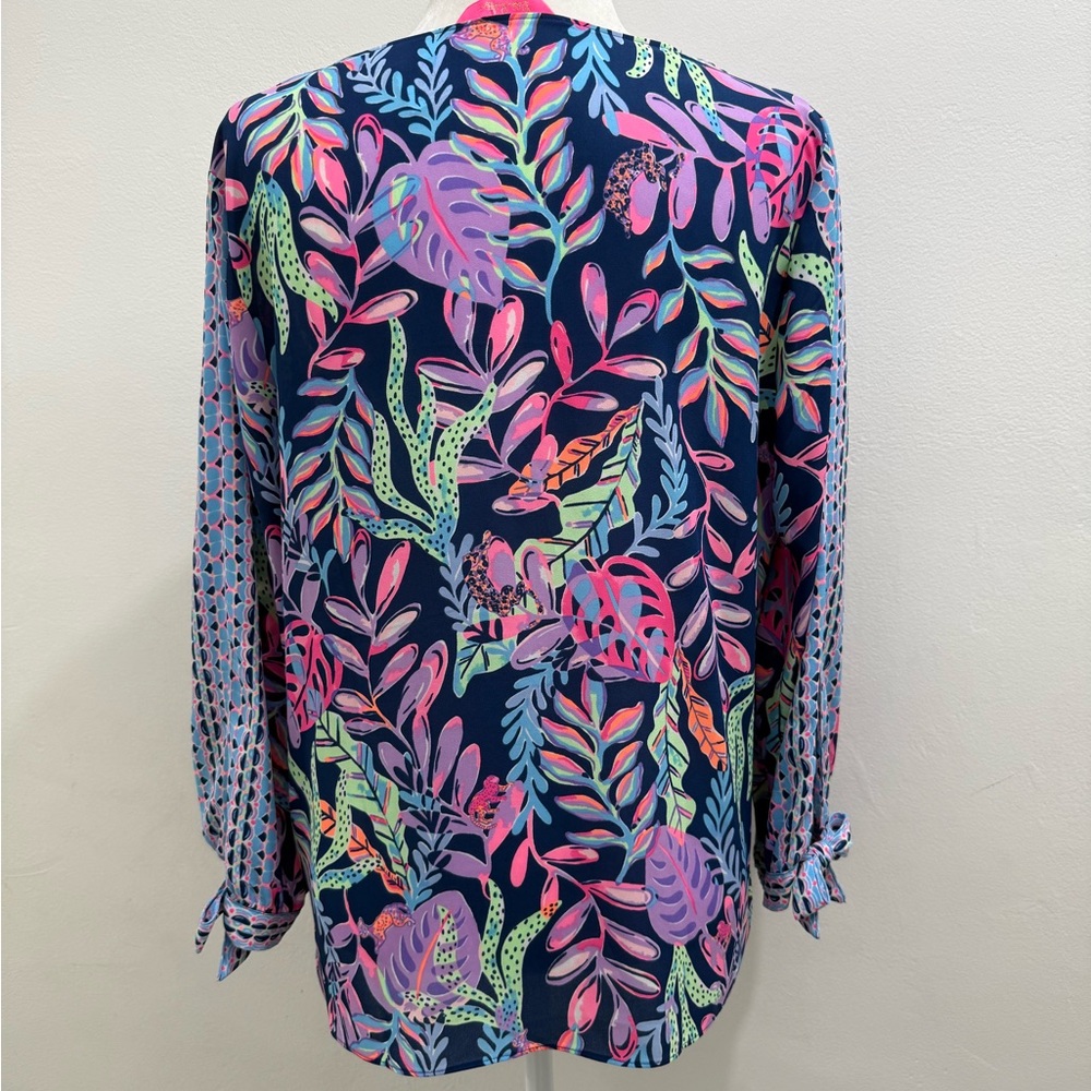 Lilly Pulitzer Pamala Top in Oyster Bay Navy You’ve Been Spotted Size L EUC - Picture 6 of 11